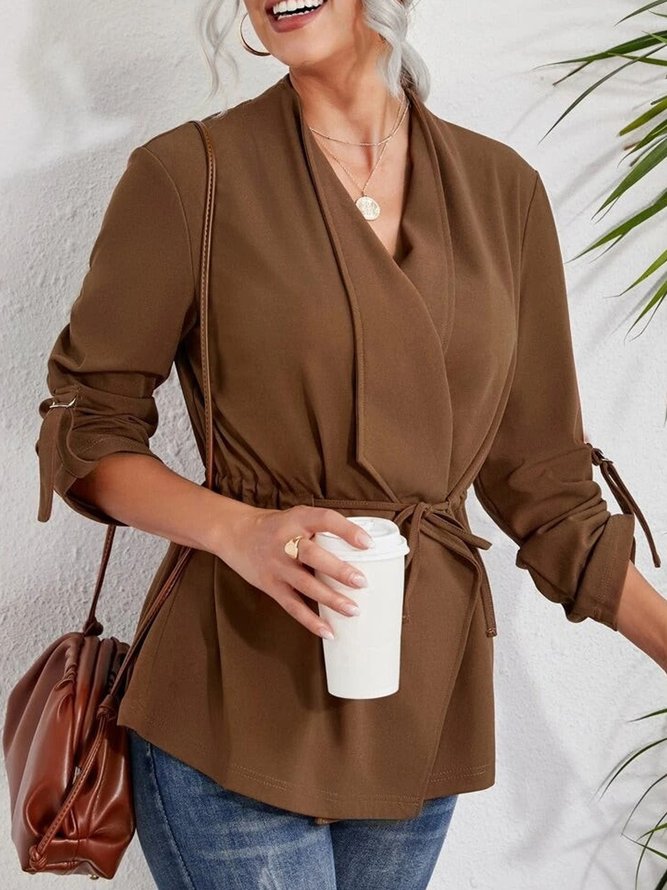 Women Plain Autumn Urban Natural Micro-Elasticity Daily Shawl Collar Cotton-Blend Regular Other Coat