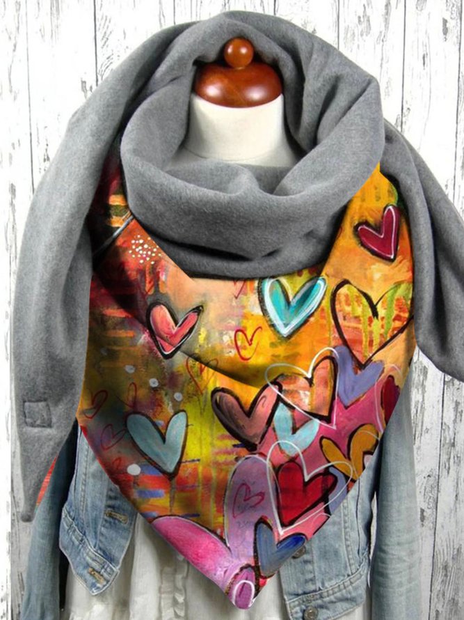 Casual All Season Heart/Cordate Printing Warmth Standard Polyester Cotton Scarf Regular Scarf for Women