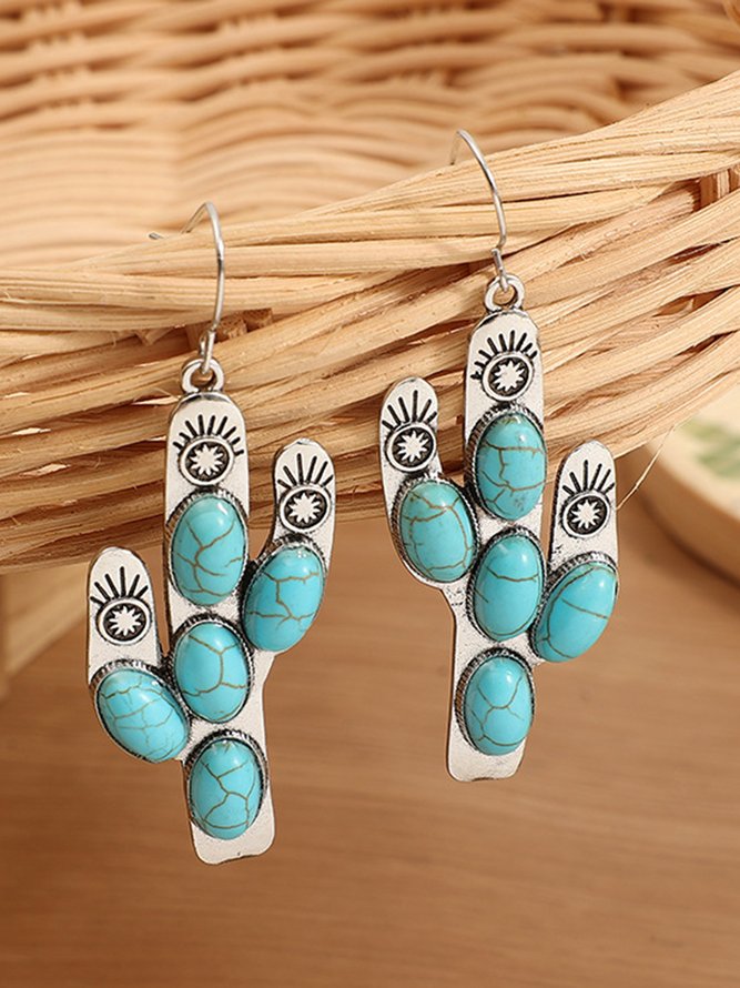 All Season Plants West Style Commuting Metal Turquoise Best Sell Dangle Earrings for Women