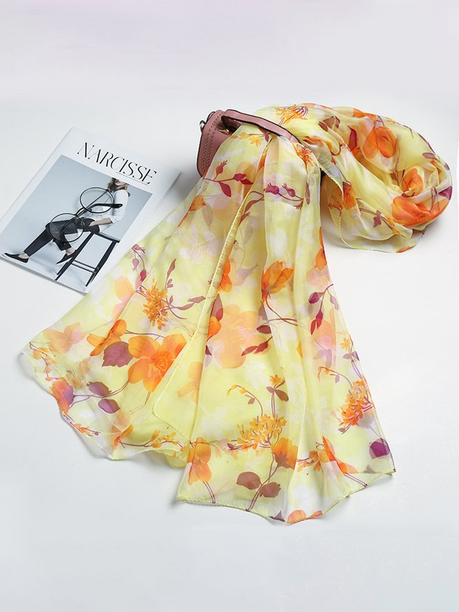 Floral All Season Vacation Printing Silk-blend Quick Dry Commuting Scarf Regular Scarf for Women