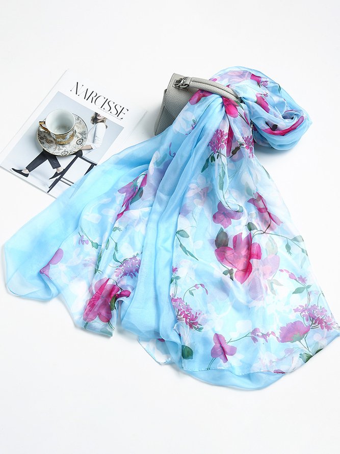 Floral All Season Vacation Printing Silk-blend Quick Dry Commuting Scarf Regular Scarf for Women