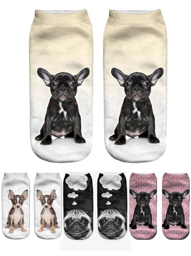 Women Casual All Season Dog Printing Wicking Daily Hot List Ankle Socks Regular Socks