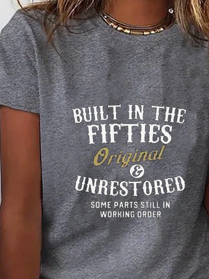 Women Text Letters Crew Neck Casual Short Sleeve T-shirt