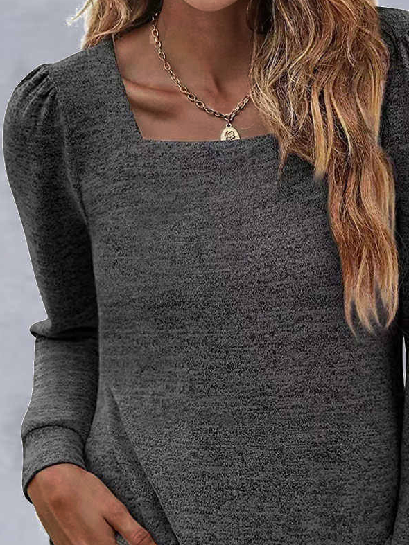 Casual Plain Autumn Regular Fit Jersey Long sleeve Regular A-Line Regular Tops for Women