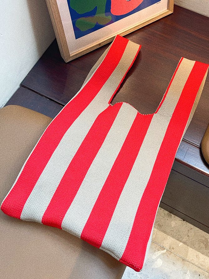 Contrast Stripe French Knit Shoulder Bag Tote