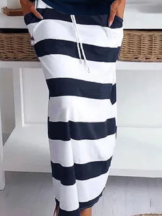 Striped Casual Autumn Natural Daily Long sleeve Top With Skirt Regular Regular Size Two Piece Sets for Women