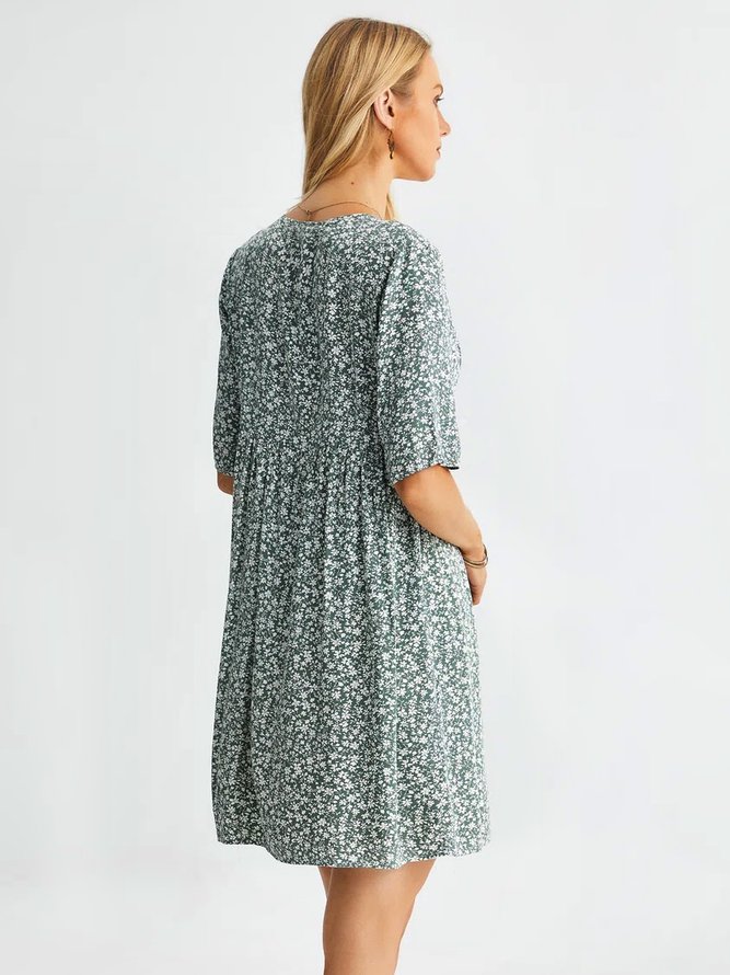 Floral V Neck Casual Dress