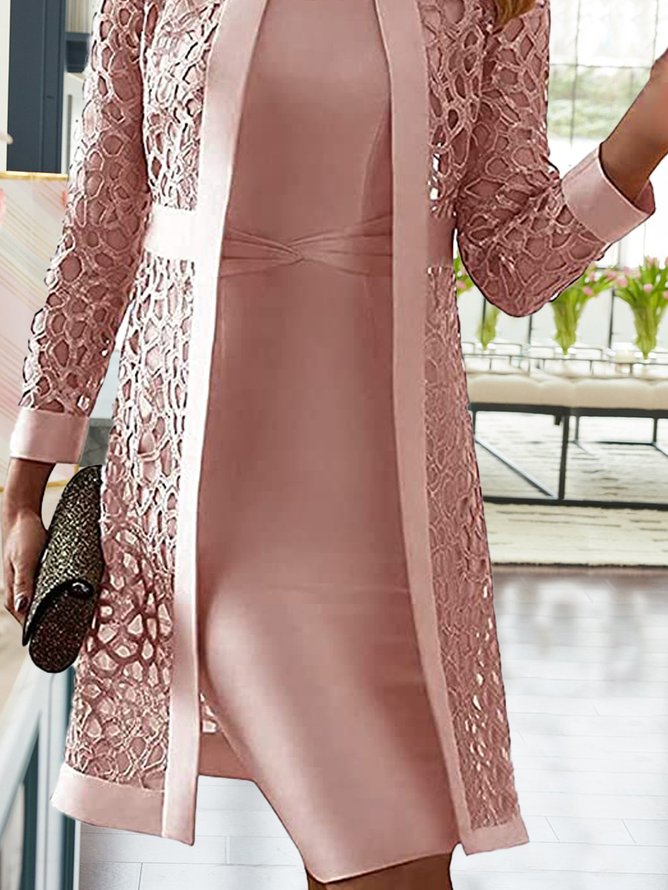 Women Plain Autumn Elegant Polyester Natural Daily Tight Long sleeve Regular Two Piece Set