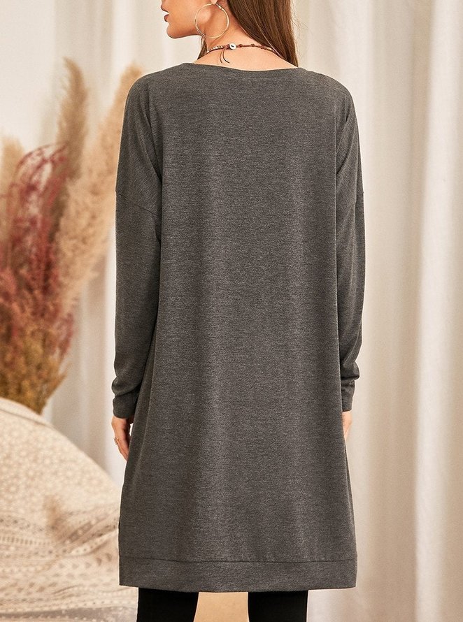Women Casual Plain Autumn Natural T-Shirt Dress H-Line Regular Medium Elasticity Regular Size Dresses