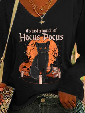Casual Cat Halloween V Neck T-Shirt