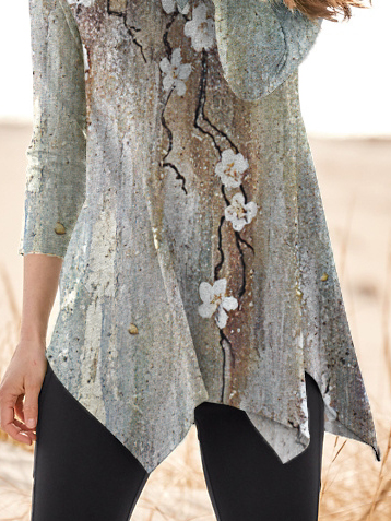 Casual Floral Autumn Jersey Long sleeve A-Line Regular Medium Elasticity Regular Size Tops for Women