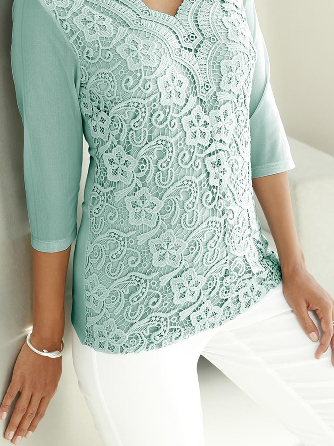 Women Casual Plain Autumn V neck Daily Regular Fit Regular Regular Regular Size Top
