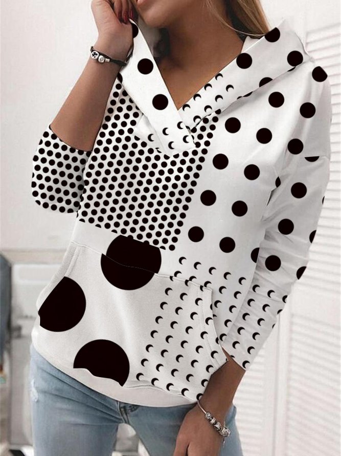Women Polka Dots Casual Winter Polyester Micro-Elasticity Long sleeve H-Line Regular Regular Size Sweatshirts