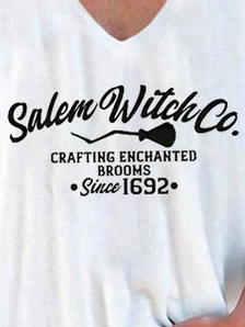 Halloween Letter Print V-Neck Pullover T-Shirt
