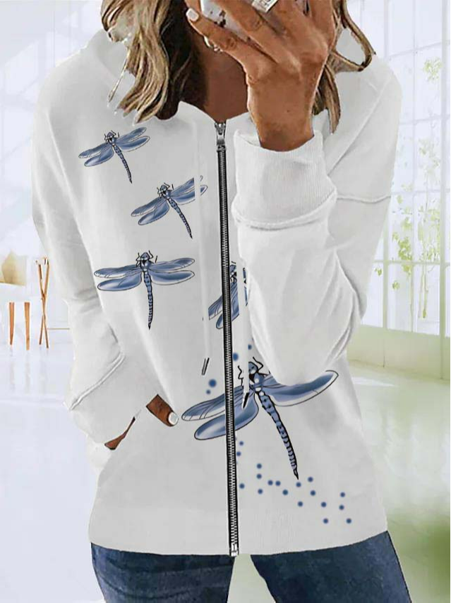 Women Casual Autumn Dragonfly Loose Long sleeve Regular Off Shoulder Sleeve H-Line Regular Size Sweatshirt