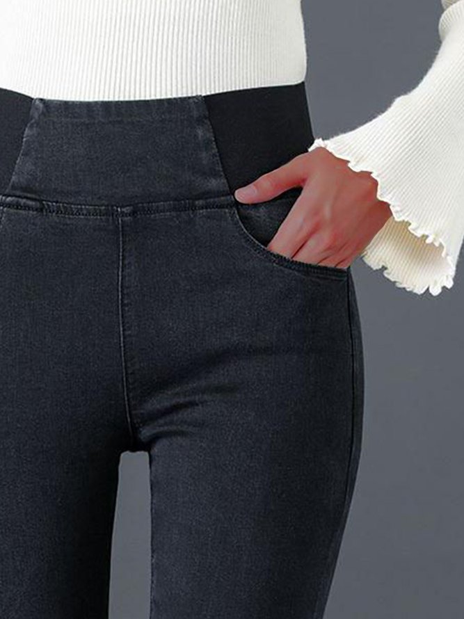Loose Plain Denim Jeans