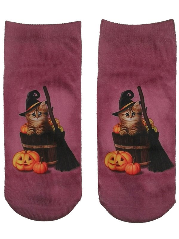 Women Casual All Season Cat Cotton Printing Breathable Standard Ankle Socks Regular Socks