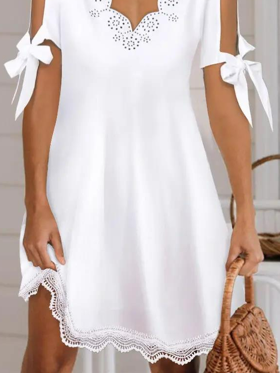 Plain Autumn Urban Polyester V neck Daily Loose Skirt A-Line Dresses for Women