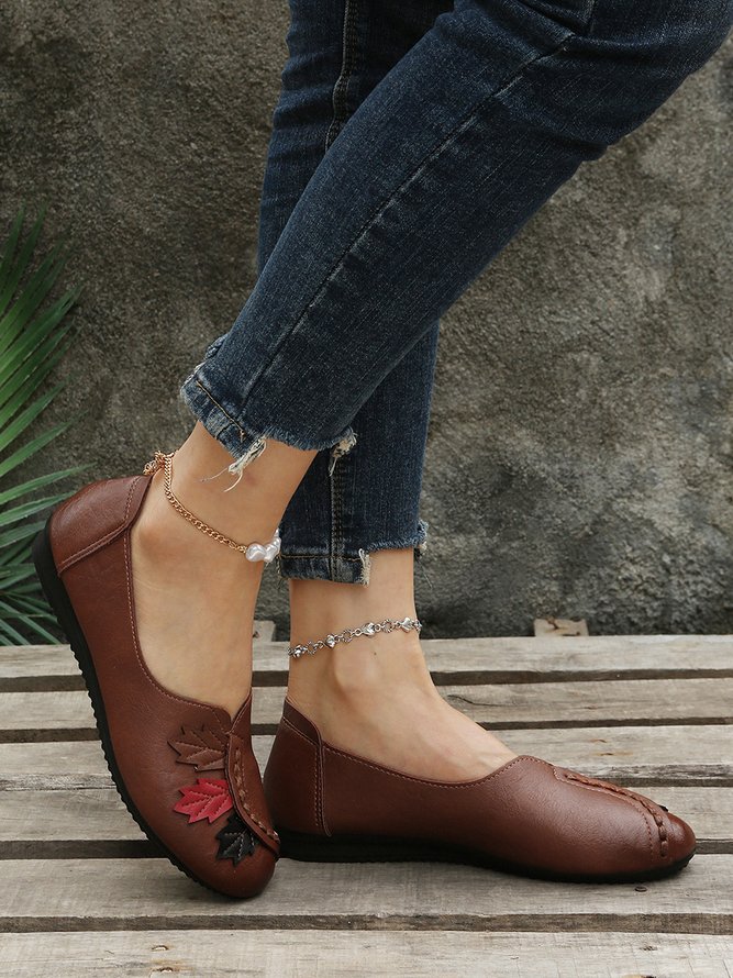 Contrast Maple Leaf Patchwork Upper Vintage Flats