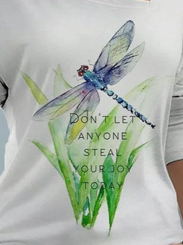 Asymmetrical Regular Fit  Casual Dragonfly  T-Shirt