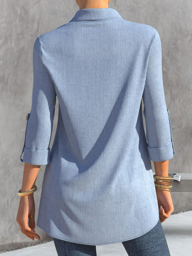 Women Casual Plain Autumn Lace Split Joint No Elasticity Regular A-Line Shirt Collar Blouse