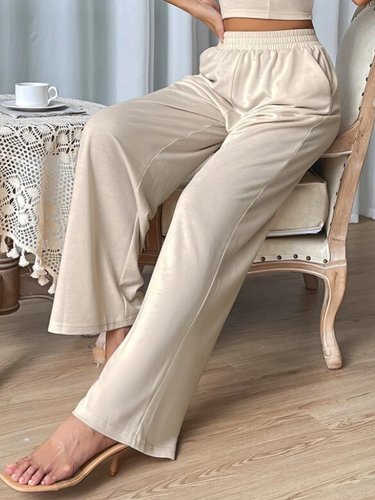 Women Casual Plain Autumn Polyester Daily Loose Straight Pants Long H-Line Casual Pants