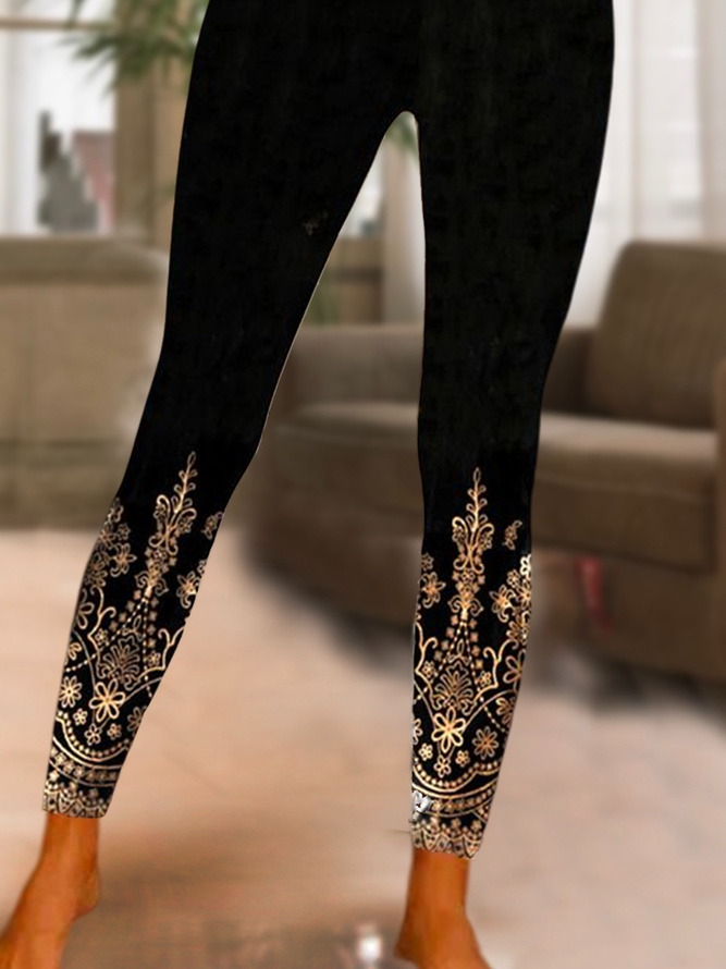 Women Ethnic Autumn Vacation Polyester Natural Daily Loose Leggings H-Line Leggings
