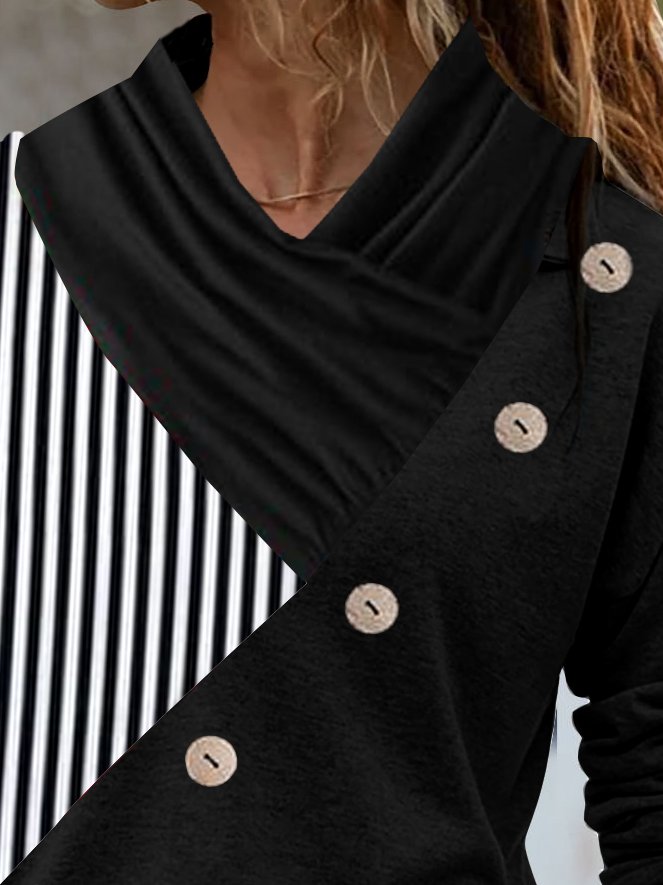 Women Color Block Casual Autumn Polyester Cross Neck Micro-Elasticity Daily Regular Regular Size Top