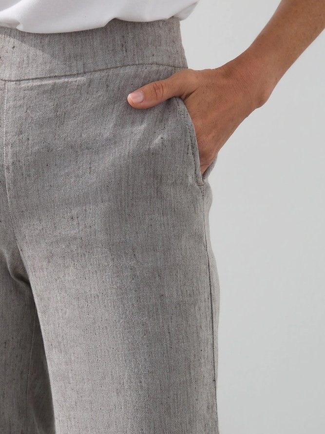 Women Casual Plain Autumn Natural Micro-Elasticity Elastic Band Cotton-Blend Long Regular Casual Pants