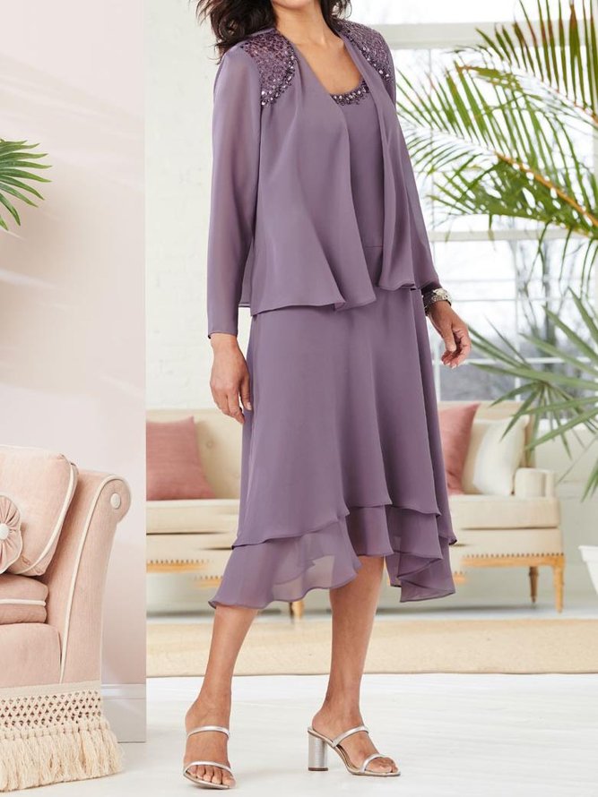 Plain Autumn Urban Natural Wedding Loose Cotton-Blend Coat With Skirt Regular Two Piece Sets for Women
