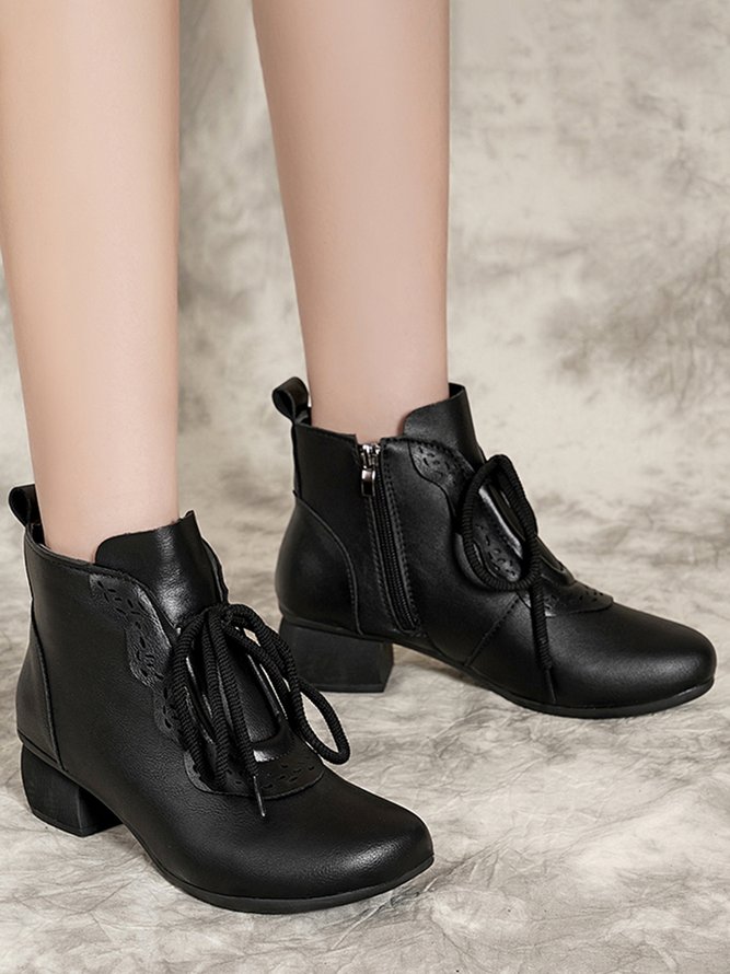 Winter Cutout Panel Zip Lace Up Booties