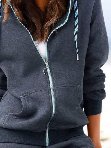 Women Casual Plain Autumn Hoodie Natural Micro-Elasticity Daily Long sleeve H-Line Jacket