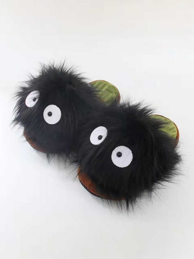 Halloween Black Coal Ball Mohair Fun Look Indoor Slippers