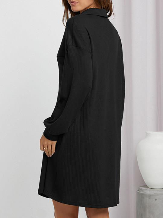 Women Casual Plain Autumn Lantern Sleeve Daily Loose Skirt A-Line Regular Size Dress