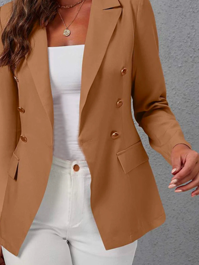 Women Casual Plain Autumn Polyester Cross Neck Daily Loose Long sleeve Regular Coat