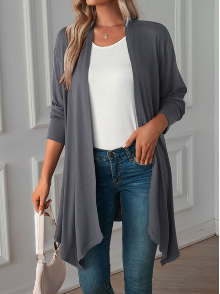 Women Casual Plain Autumn Micro-Elasticity Loose Long sleeve Wrap Mid-long Regular Size Coat