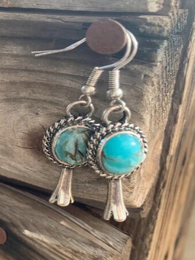 Vintage Turquoise Short Earrings Distressed Ethnic Style
