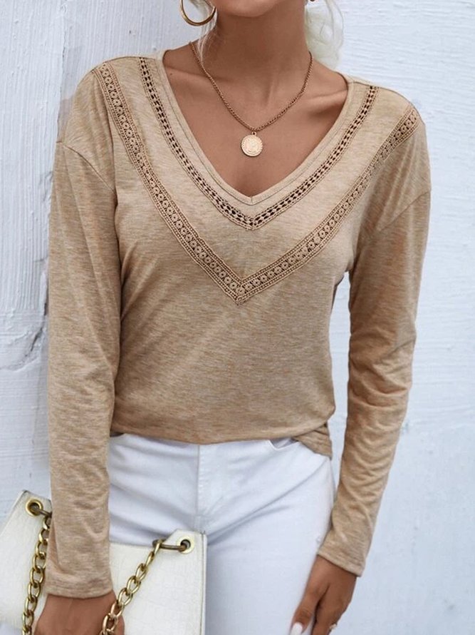 Lace colored cotton body stretch top T-shirt