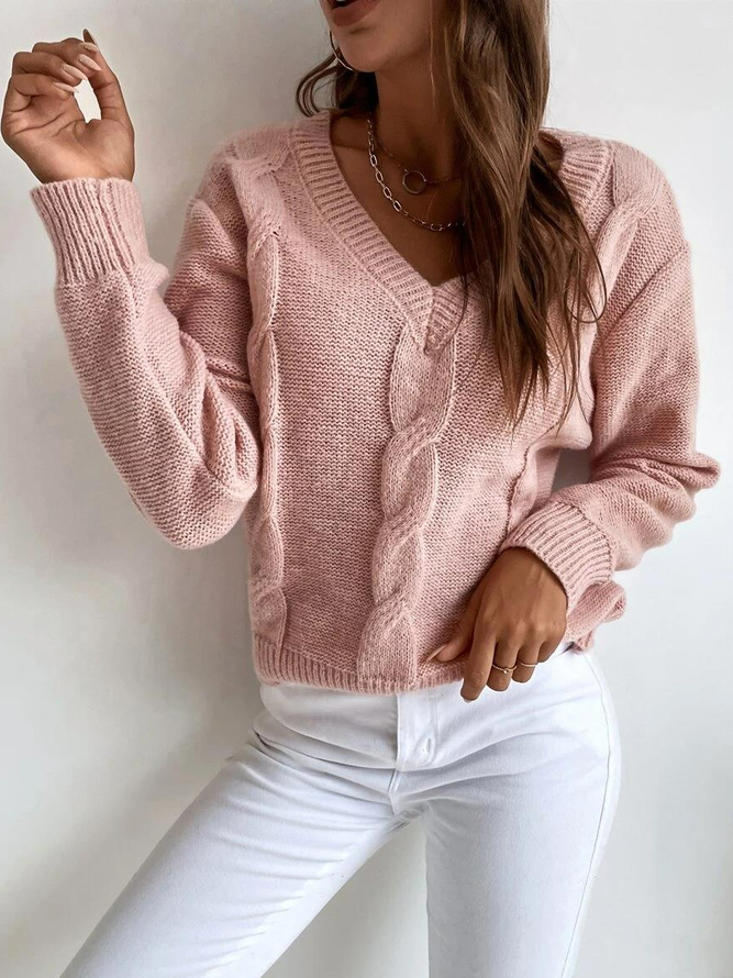 Casual Solid Cable Knit Sweater