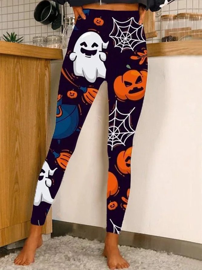 Women Halloween Pumpkin Ghost Fun Print Leggings