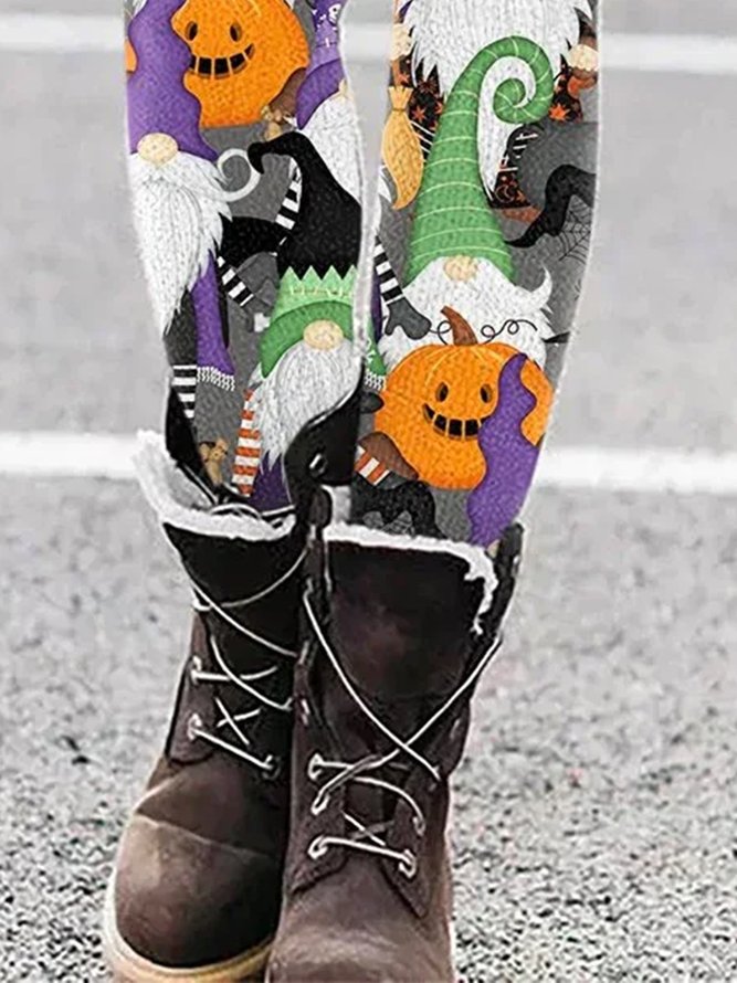 Women's Halloween Pumpkin Gnome Print Leggings