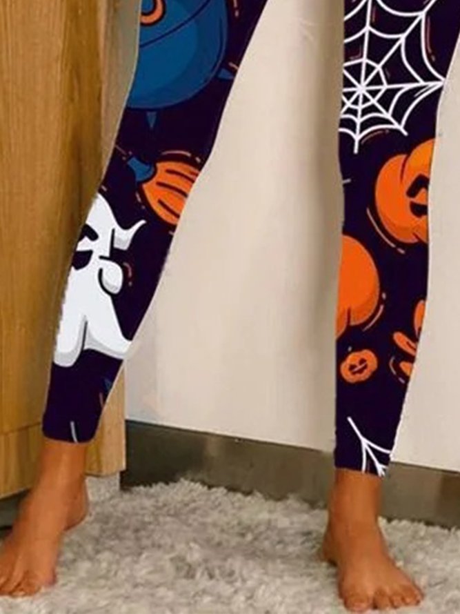 Women's Halloween Pumpkin Ghost Fun Print Leggings