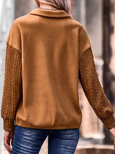 Plain Casual Cotton-Blend Sweatshirt