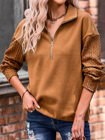 Plain Casual Cotton-Blend Sweatshirts