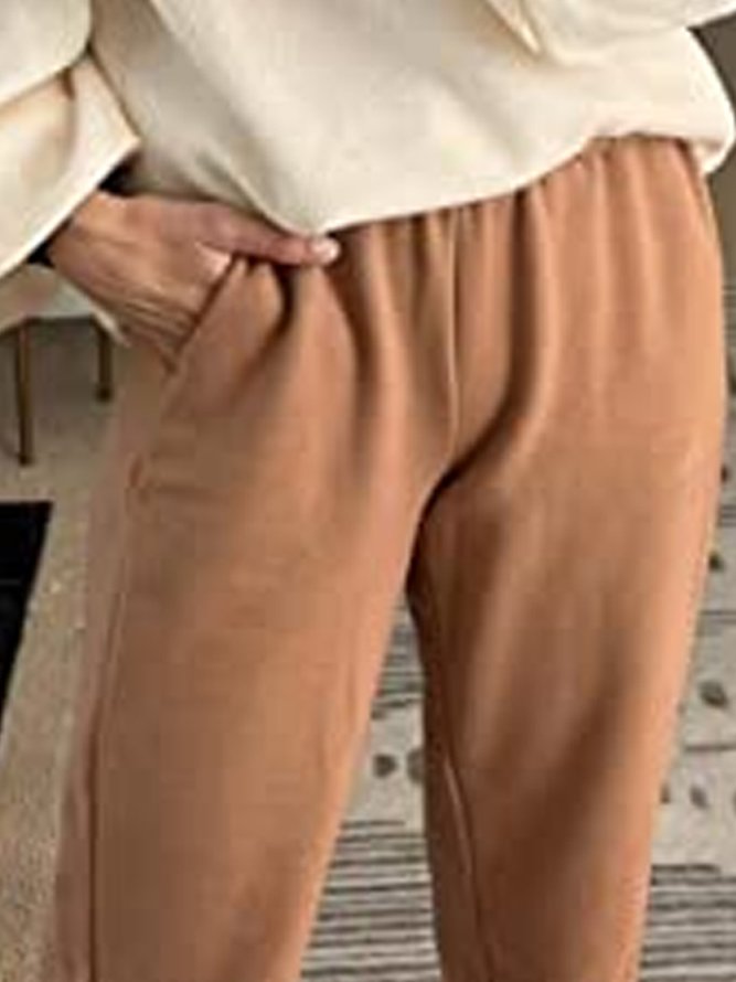 Plain elastic waist pocket Sweatpants Plus Size