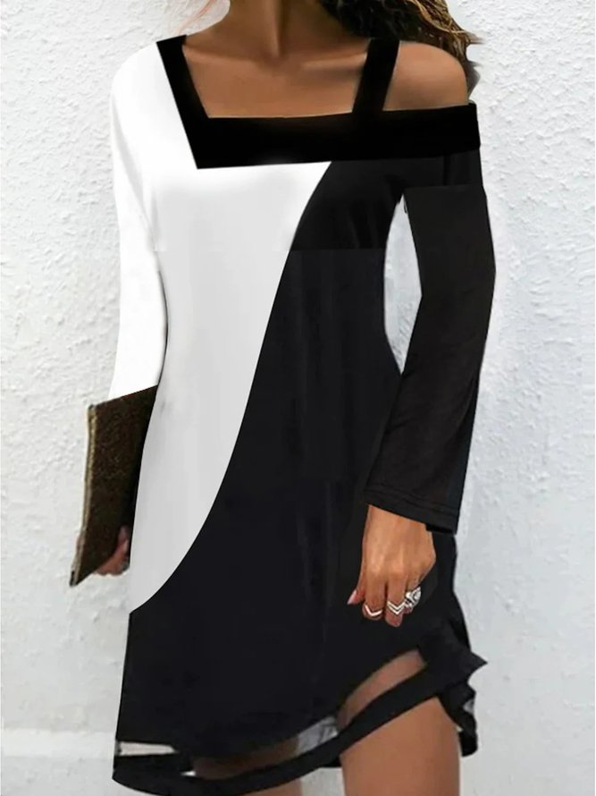 Casual Square Neck Color Block Dress