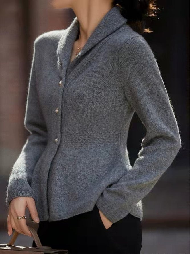 Casual Plain Shawl Collar Wool/Knitting Sweater Coat