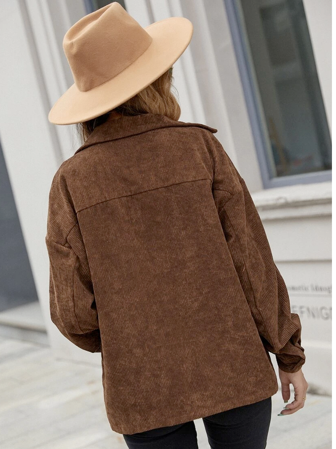 Flap Pocket Drop Shoulder Corduroy Jacket