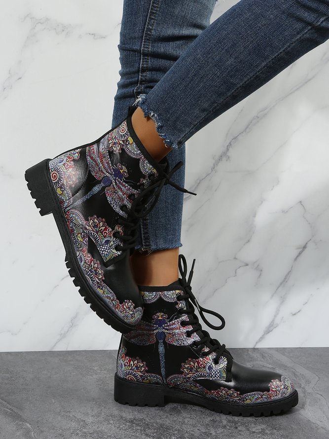 Personalized Dragonfly Abstract Print Martin Combat Boots