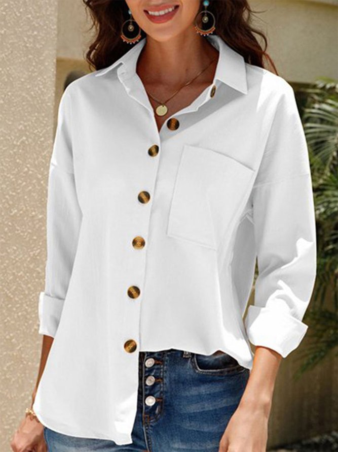 Shawl Collar Casual Buttoned Blouse